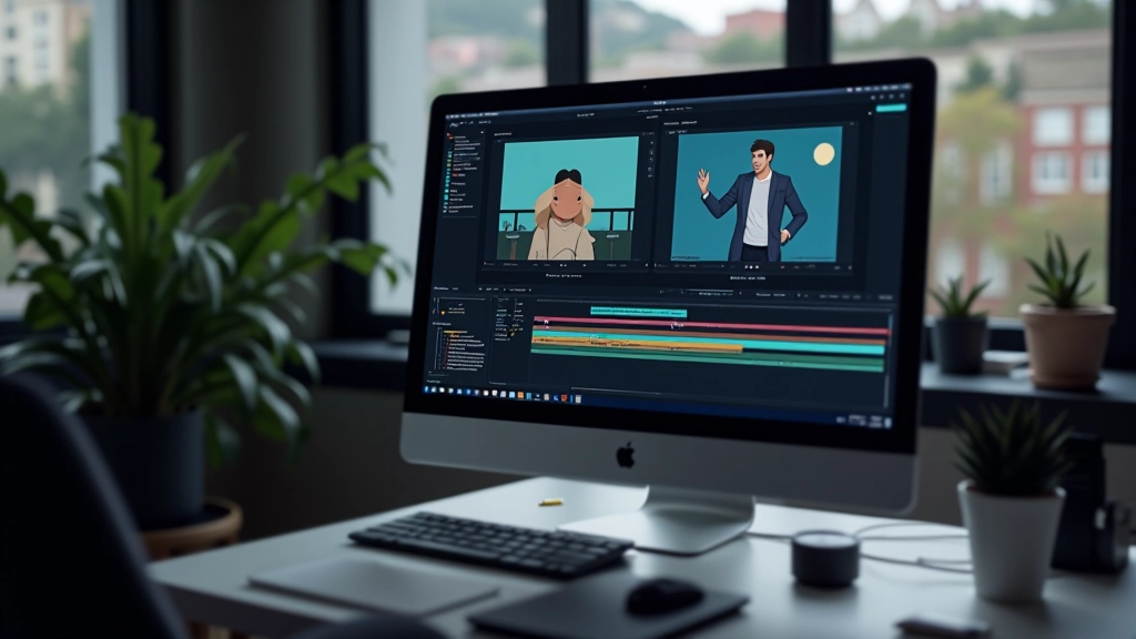 Interfaccia software motion design con timeline, layer panel e preview della composizione animata