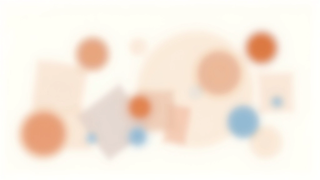 Illustrazione digitale di forme geometriche in movimento, cerchi e quadrati, palette terracotta e azzurra, composizione pulita su sfondo bianco