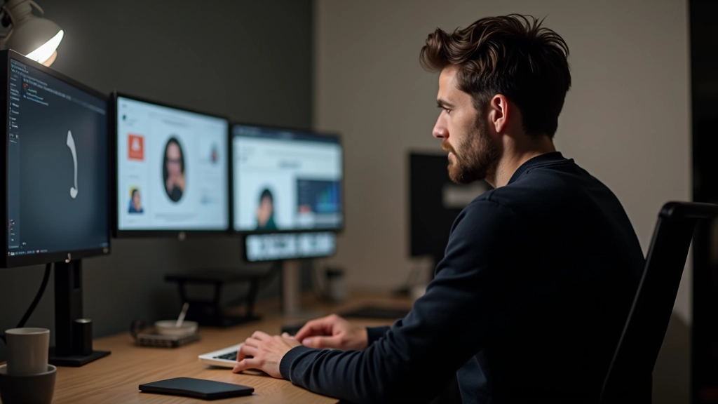Designer italiano lavora su progetto motion design, schermo mostra timeline di animazione, studio luminoso con attrezzatura professionale