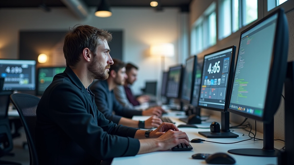 Studio moderno di motion design con professionisti che lavorano su animazioni digitali, spazio luminoso e creativo