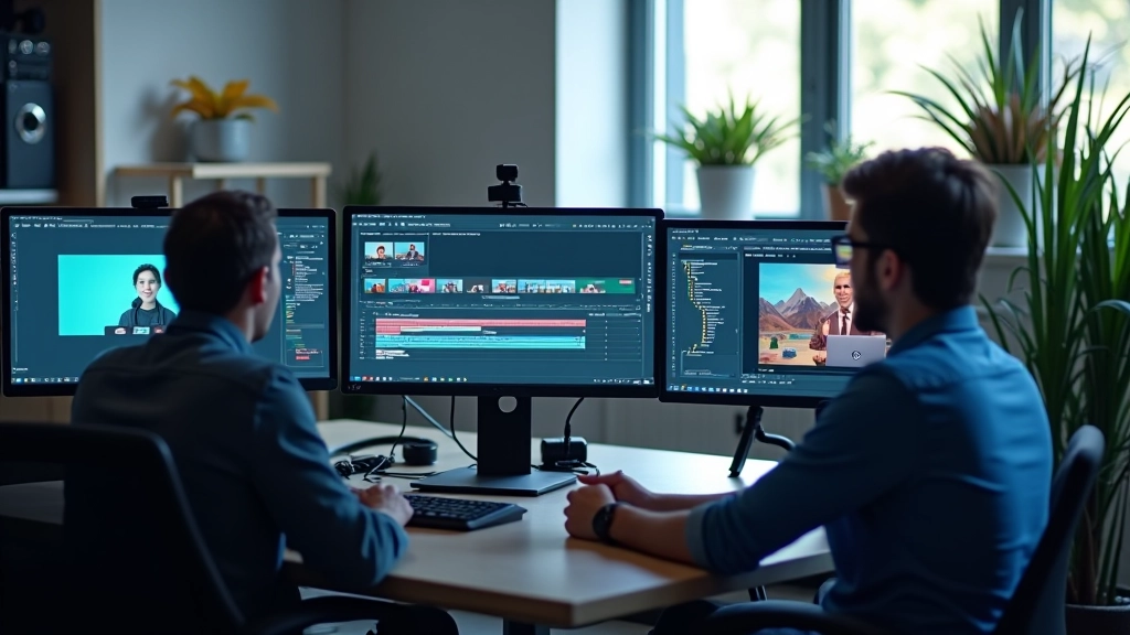 Schermi di computer in uffici diversi connessi digitalmente, videoconferenza con designer che discutono animazioni, interfaccia di progetto condiviso sullo schermo